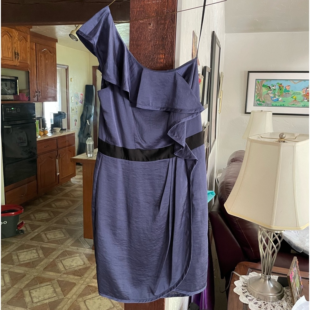 BCBG Generation One shoulder ruffle sleeves dress blue smoke 8